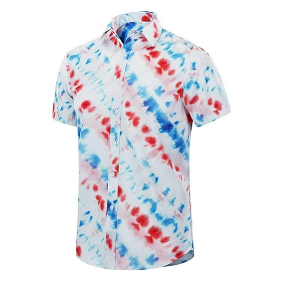 Fesfesfes Short Sleeve Blouse for Men Turn Down-Collar Casual Button Printed Short Sleeve Tops Blouse Sale Items