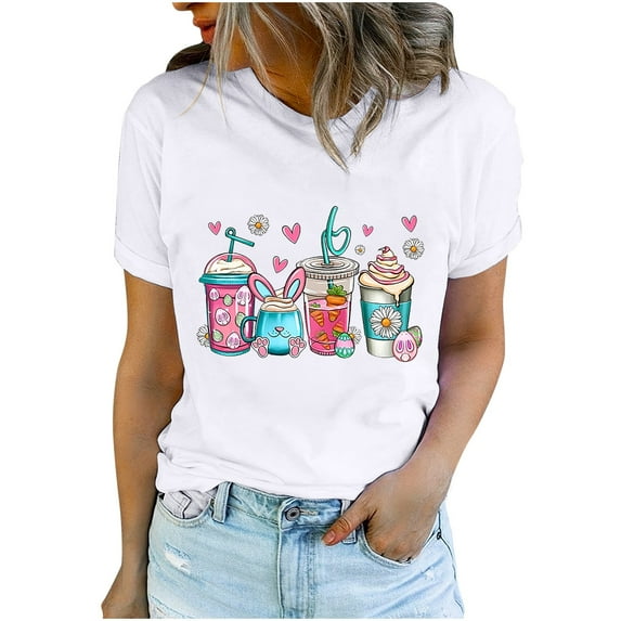 Fesfesfes Short Sleeve Shirt Women's Round Neck Printed T-shirt Fashion And Comfortable Women's T Shirts Short Sleeve 2XL(US:12)