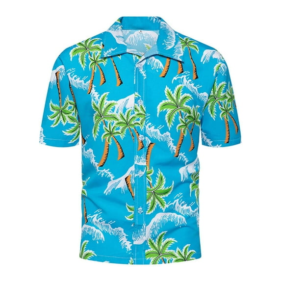 Fesfesfes Short Sleeve Shirt for Mens Hawaiian Print Lapel Short Sleeve Shirt Under $10