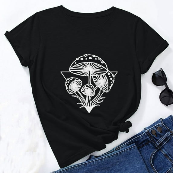 Fesfesfes Short Sleeve Tops for Women Loose Pullover Tops Print Round Neck Tshirt Tops Ladies Comfy Tops/Shirt