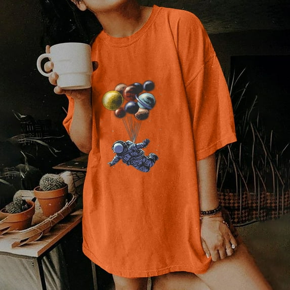 Fesfesfes Short Sleeve Tops for Womens Loose Dropped Shoulder Tshirt Printing Tops Vintage Pullover Tunic Tops