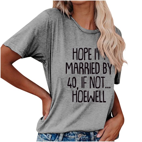 Fesfesfes Short Tshirts for Women Round Neck Short Sleeve Top Letter Printed Top Casual Funny Blouses Gifts For Mom Tee 4(S)