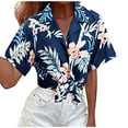 thumbnail image 1 of Fesfesfes Short Tshirts for Women's Casual Printed Button-Down Shirt Beach Holiday Cardigan Short Sleeve Lapel Top/Shirt 8(L), 1 of 9