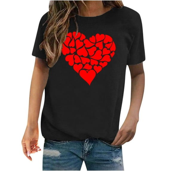 Fesfesfes Short Tshirts for Women's Valentine's Day Love Printed Short Sleeved T-shirt Top Workout Clothes for Women S(US:4)