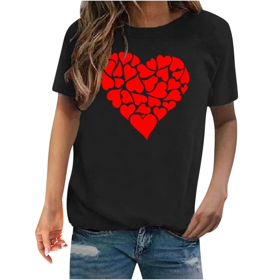 Fesfesfes Short Tshirts for Women's Valentine's Day Love Printed Short Sleeved T-shirt Top Workout Clothes for Women XL(US:10)