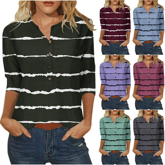 Fesfesfes Short Tshirts for Womens Fashion 3/4 Sleeve Retro Round Neck Easter Printed Loose Tops Blouse Womens Workout Tops Short Sleeve XL(US:10)