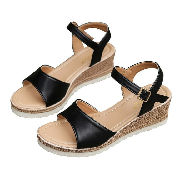 Fesfesfes Shower Shoes Women Strappy Sandals Women's Summer Casual Thick Bottom Buckle Sandals Fashion Platform Wedges Shoes 6.5(38)