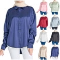 thumbnail image 1 of Fesfesfes Silk Blouse for Women Solid Color Lapel Neck Shirts Casual Long Sleeve Shirt 4XL(US:16), 1 of 6
