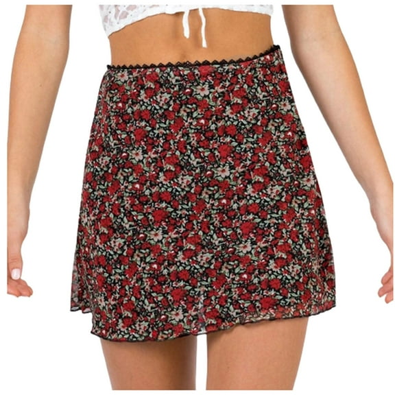 Fesfesfes Skirts for Women High Waist Printing Slim Zipper Casual A-Line Mini Skirt