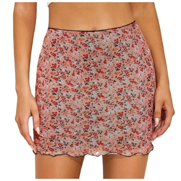 Fesfesfes Skirts for Women High Waist Printing Slim Zipper Casual A-Line Mini Skirt