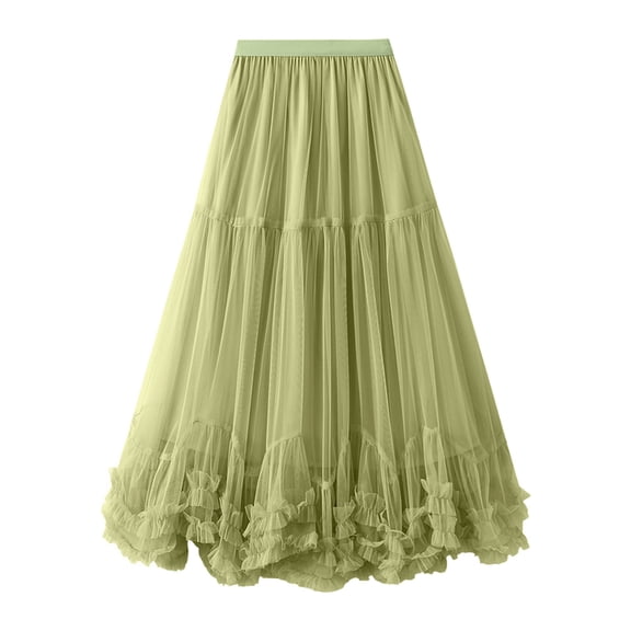 Fesfesfes Skirts for Women Irregular Long Tulle Skirts Elastic High Waist Mesh Tulle Tutu Maxi Skirt