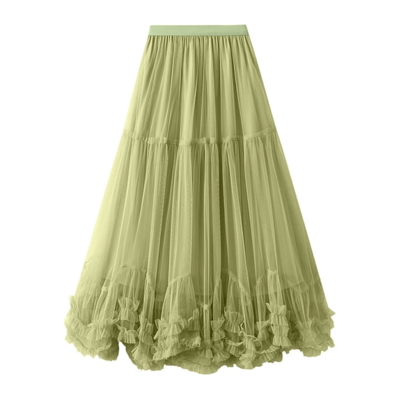 Fesfesfes Skirts for Women Irregular Long Tulle Skirts Elastic High Waist Mesh Tulle Tutu Maxi Skirt