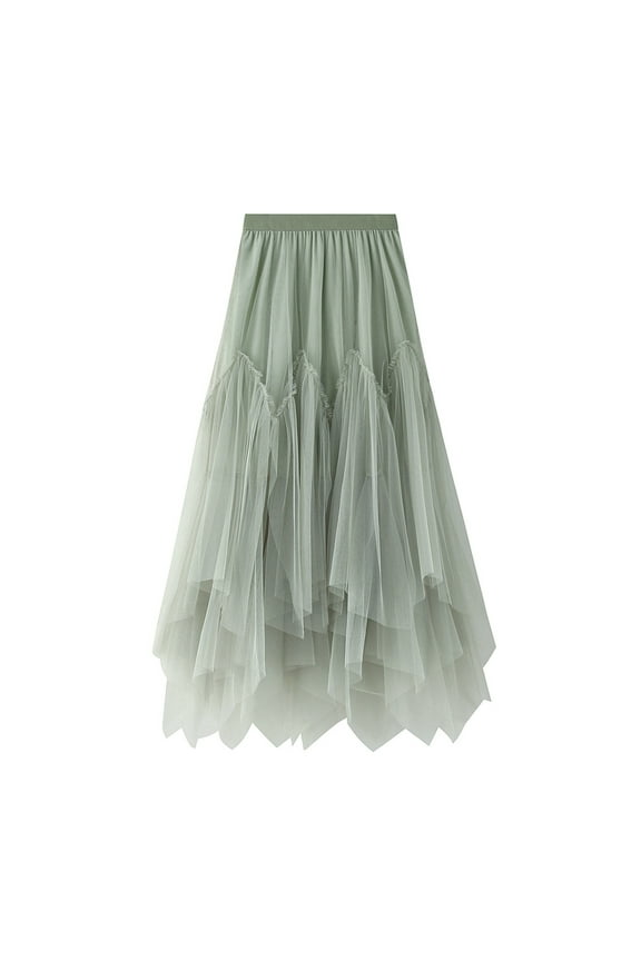Skirts for Women Irregular Long Tulle Skirts Elastic High Waist Mesh Tulle Tutu Maxi Skirt