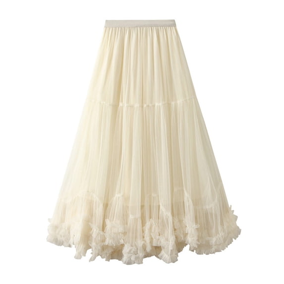 Fesfesfes Skirts for Women Irregular Long Tulle Skirts Elastic High Waist Mesh Tulle Tutu Maxi Skirt