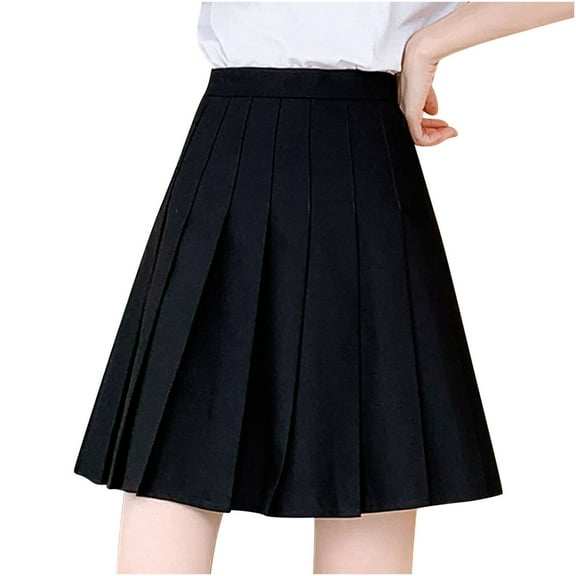 Fesfesfes Skirts for Women Pleated A-Line Skirt Anti-Burnout Solid High Waist Short Skirt