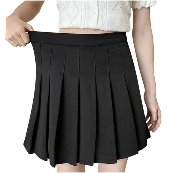 Fesfesfes Skirts for Women Pleated A-Line Skirt Anti-Burnout Solid High Waist Short Skirt