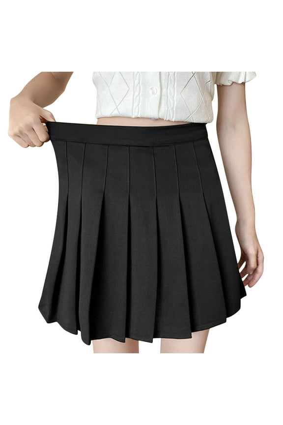 Skirts for Women Pleated A-Line Skirt Anti-Burnout Solid High Waist Short Skirt