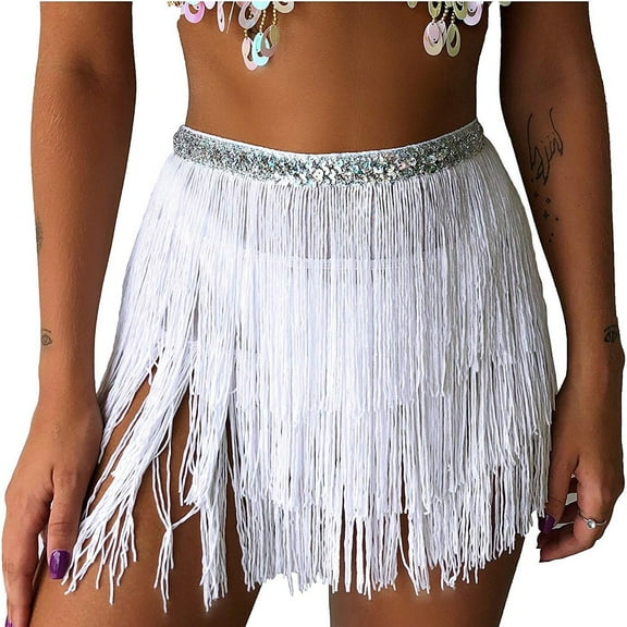 Fesfesfes Skirts for Women Sequin Belly Costume Tassel Wrap Skirt Club Mini Skirt