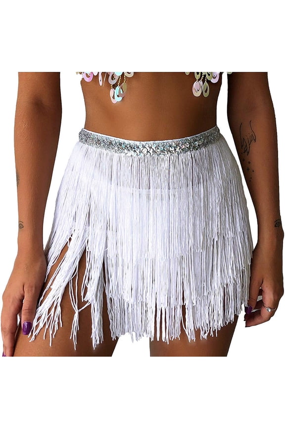 Skirts for Women Sequin Belly Costume Tassel Wrap Skirt Club Mini Skirt