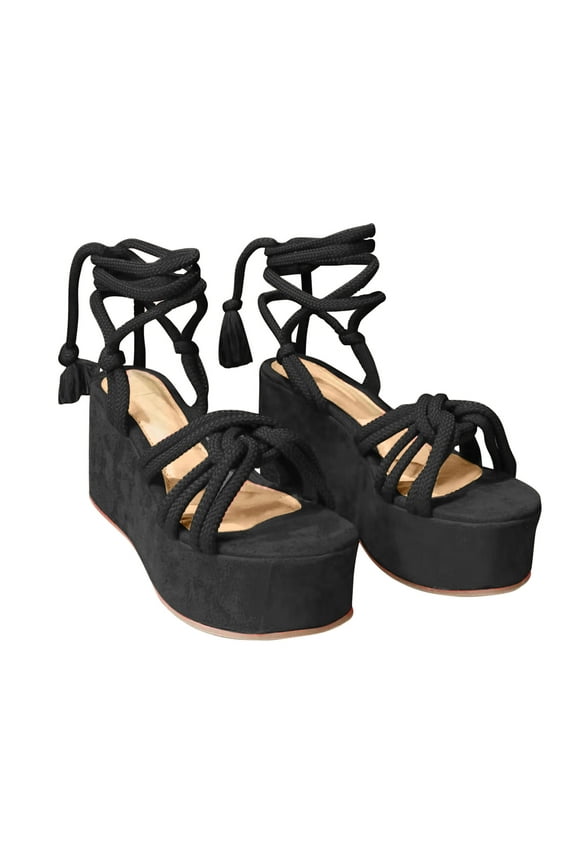 Slandals for Women Summer Ladies Women Shoes Flat Bottom Slope Heel Wrap And Crossed Hemp Rope Sandals