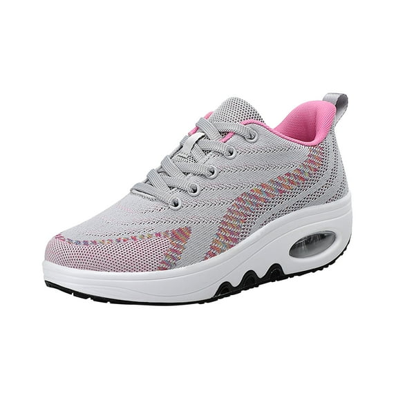 Fesfesfes Sneakers for Women Women's Height Increasing Shoes Wedge Heel Thick-soled Rocking Platform Sneakers Fashion Casual Single Shoes US:6(37)