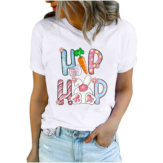 Fesfesfes Soft Shirts for Women's Round Neck Printed T-shirt Fashion And Comfortable Women's Shirt Top Short Sleeved Tops Ladies T Shirts 2XL(US:12)