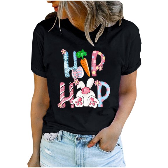 Fesfesfes Soft Shirts for Women's Round Neck Printed T-shirt Fashion And Comfortable Women's Shirt Top Short Sleeved Tops Ladies T Shirts S(US:4)