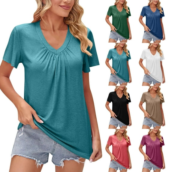 Fesfesfes Soft T Shirt Womens Fashion Solid Color Round Neck Comfortable Loose T-shirt Sleeveless Blouse Casual Tops Short Sleeve Athletic Tops for Women XL(US:10)