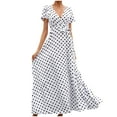 thumbnail image 1 of Fesfesfes Spring Dresses for Women Dot Print Short Sleeve Dress Lace Up Tight Waist V Neck Dress Beach Sun Dress Ruffled Flowy Long Dress, 1 of 5