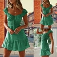 thumbnail image 1 of Fesfesfes Spring Dresses for Women Fashion Ruffled Floral Print Boho Dress Square Neck Short Sleeve Lace-up Beach Dress, 1 of 9