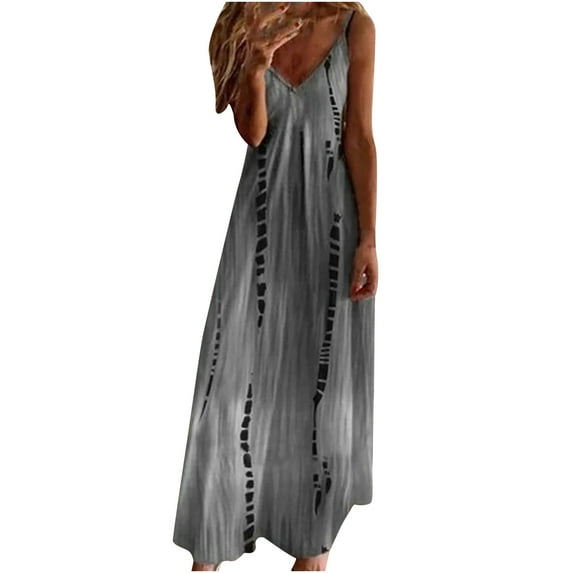 Fesfesfes Spring Dresses for Women Floral Print Boho Dress Loose Casual Sleeveless Sling Dress V Neck Beach Camis Dress