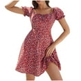 thumbnail image 1 of Fesfesfes Spring Dresses for Women Floral Printed Boho Dress Casual Low Cut V Neck Lace Up Breast Mini Dress Slim A-Line Short Sleeve Beach Sun Dress, 1 of 8