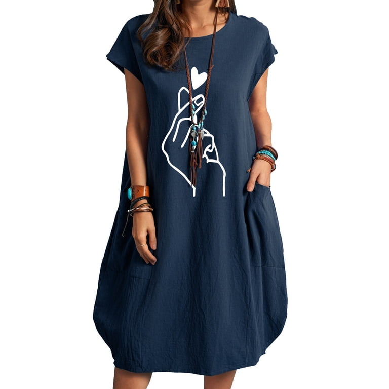 Fesfesfes Spring Dresses for Women Loose Round Neck Tunic Dress Casual Knee Length Linen Mini Dress Heart Printed Mom Dress with Pocket - Walmart.com Fesfesfes Spring Dresses for Women Loose Round Neck Tunic Dress Casual Knee Length Linen Mini Dress Heart Printed Mom Dress with Pocket - Walmart.com
