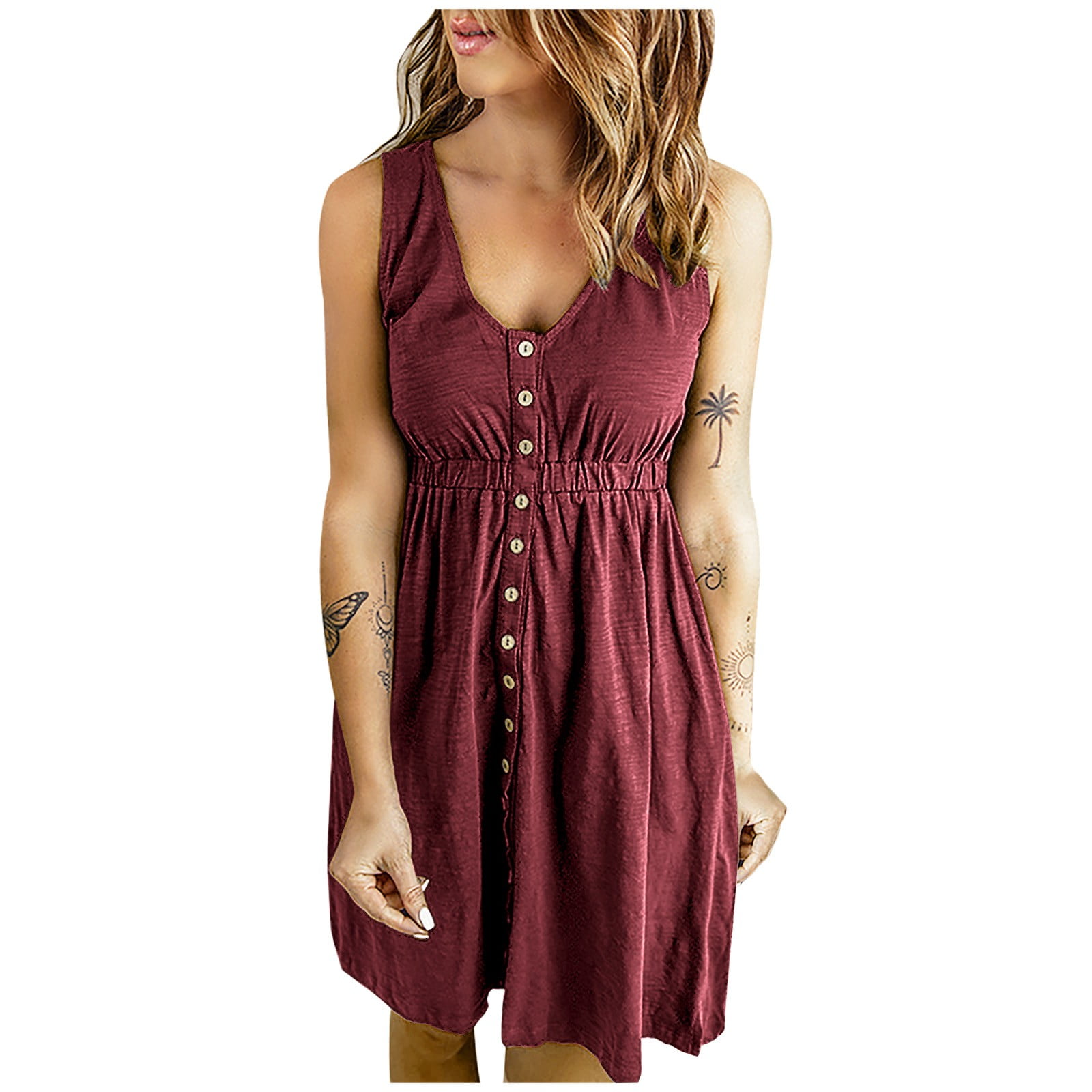 Fesfesfes Spring Dresses for Women Low Cut Boat Neck Buttons Dress ...