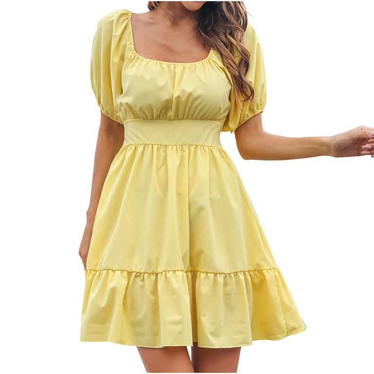 Fesfesfes Spring Dresses for Women Low Cut Square Neck Waist