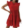 thumbnail image 1 of Fesfesfes Spring Dresses for Women Round Neck Ruffle Short Sleeve Dress Loose Casual Solid Solor Fashion Mini Party Dress, 1 of 6