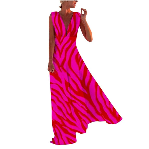 Fesfesfes Spring Dresses for Women Solid Color Sleeveless Dress Loose Casual Deep V Neck Dress Flowy Beach Dress
