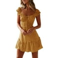 thumbnail image 1 of Fesfesfes Spring Dresses for Women Fashion Ruffled Floral Print Boho Dress Square Neck Short Sleeve Lace-up Beach Dress, 1 of 8