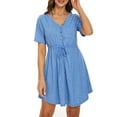 thumbnail image 1 of Fesfesfes Spring Dresses for Women V Neck Buttons Short Sleeve Dress Casual Solid Color Knee Length Dress, 1 of 8