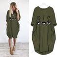 thumbnail image 1 of Fesfesfes Spring Dresses for Womens Loose Cat Print Jumper Dress Oversized Long Sleeve Robe Tunic Dress with Pocket, 1 of 3