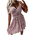 thumbnail image 1 of Fesfesfes Spring Sling Dress for Women Floral Print Boho Dress V Neck Sleeveless Beach Dress Knee Length Vacation Sun Dress, 1 of 8