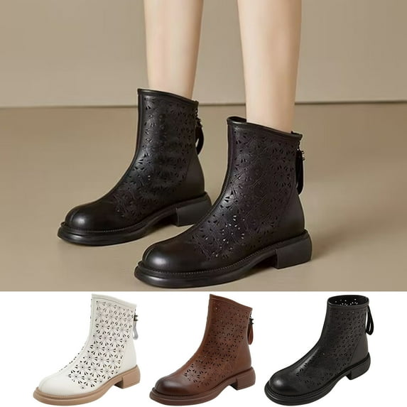 Fesfesfes Spring Summer Chelsea Boots Women's Short Boots Thick Heel Boots Breathable Hollow Out Ankle Boots Shoes 7.5(40)