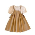thumbnail image 1 of Fesfesfes Spring Summer Girls' Sweet Short Sleeve Dress Children's Thin Breathable Casual Dress,Cute Fashion Summer Clothes Set for Toddler(Khaki,14 Years), 1 of 3