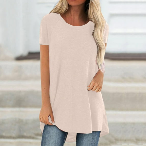 Fesfesfes Square Neck Top Women Casual Printed Short Sleeve Round Neck Pullover Blouse T-shirt Tops Workout Short Sleeve Tops for Women S(US:4)