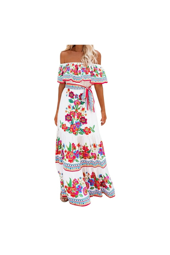 Strapless Bandeau Elasticity For Women Summer Printing Tube Tops Casual Off Shoulder Holiday Dress Beach Dress Women Dress