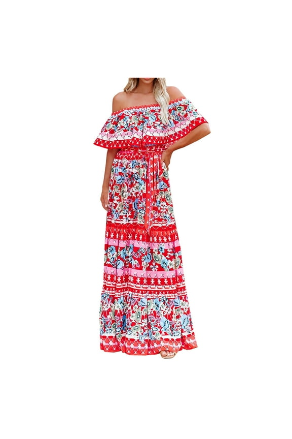 Strapless Bandeau Elasticity For Women Spring Printing Tube Tops Casual Off Shoulder Holiday Dress Beach Dress Women Dress