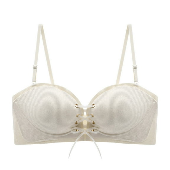Fesfesfes Strapless Bras for Women Front Lace Up Bras Anti-slip Underwear Gathered Wipe Bras Anti-slip Traceless Bra for Young Women