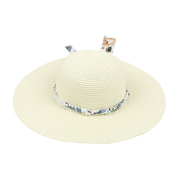 Fesfesfes Straw Panama Hat for Women Beach Hats with Big Bowknot Summer Sun Wide Brim Floppy Beach Cap Sun Hat