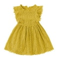 thumbnail image 1 of Fesfesfes Summer Dress for Girls Floral Print Flying Sleeves Pleated Dresses Back Zipper Mini Outfits for Comfortable and Versatile Outfits 1-6 Years(Yellow,6 years), 1 of 3