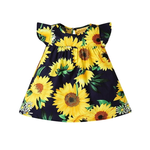 Fesfesfes Summer Dress for Girls New Short Sleeved Doll Neck Cute Princess Bow Dresses for Comfortable and Versatile Outfits 2-7 Years(Navy#2,6-9 Months)